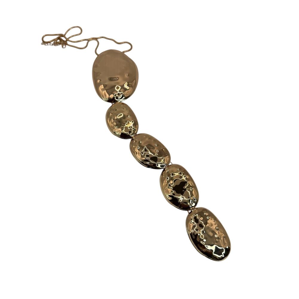Gold Hammered Disc Statement Necklace Chunky Pendant Chain Y2K Style Jewelry